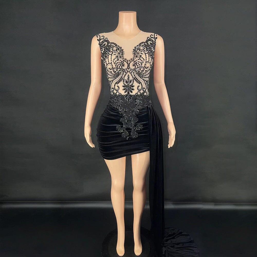 AIIZIE RHINESTONE DRAPED VELVET DRESS IN BLACK - product image