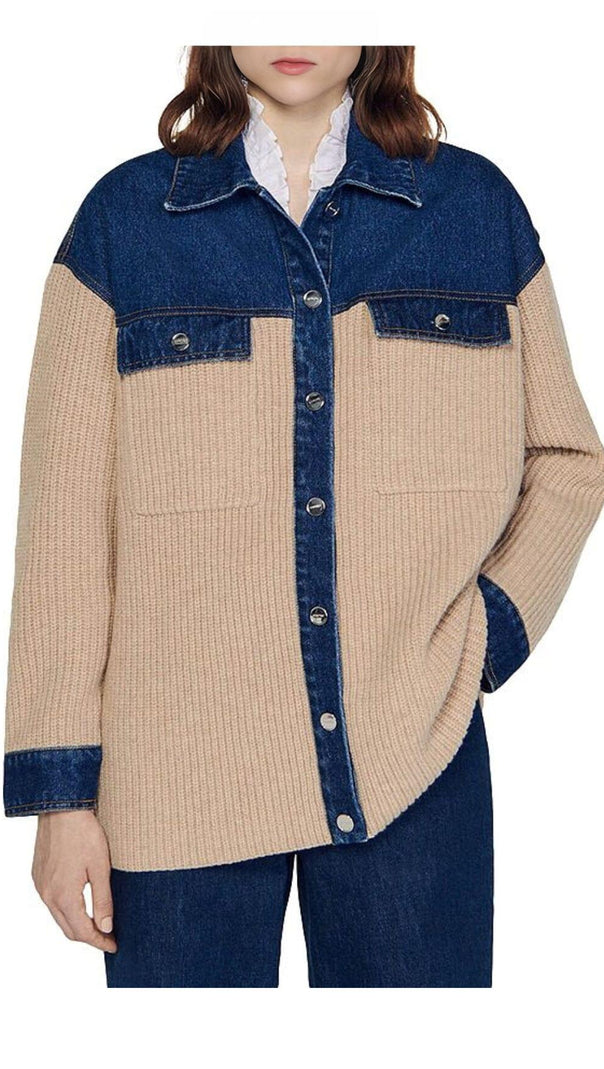 AIIZIE RIB KNIT MIXED MEDIA COATIGAN - product image