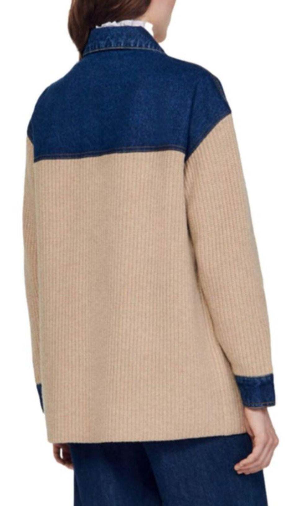 RIB KNIT MIXED MEDIA COATIGAN