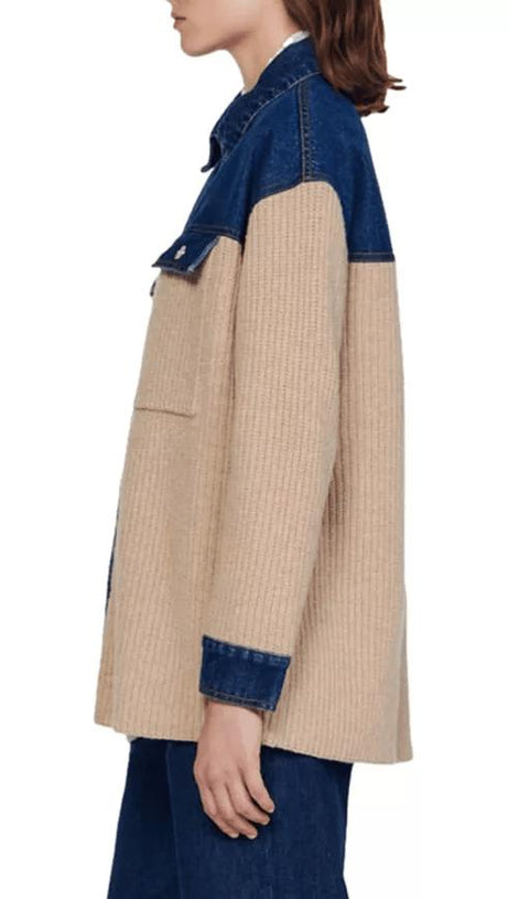 RIB KNIT MIXED MEDIA COATIGAN