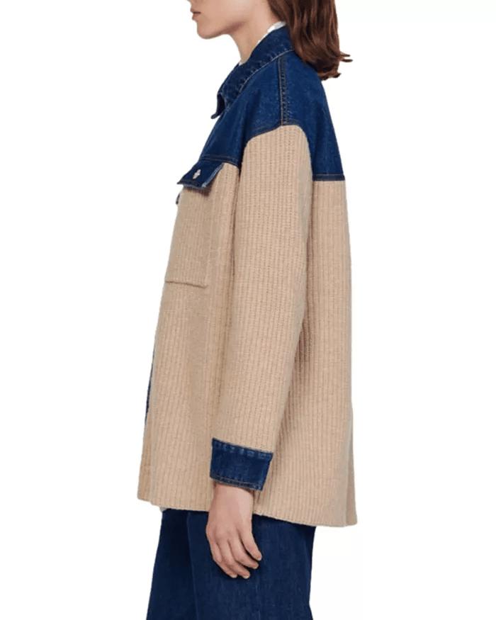 AIIZIE RIB KNIT MIXED MEDIA COATIGAN - product image