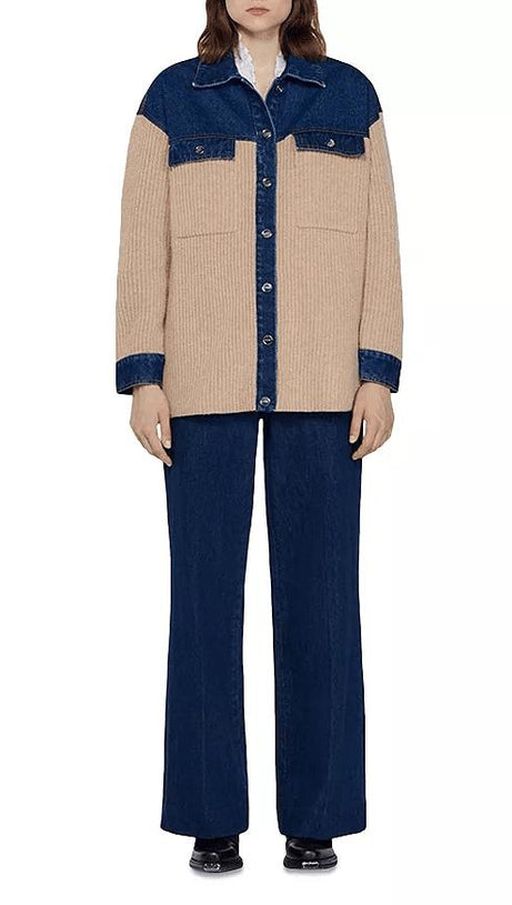 RIB KNIT MIXED MEDIA COATIGAN