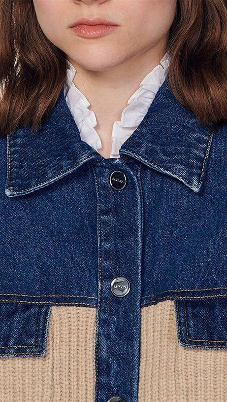 RIB KNIT MIXED MEDIA COATIGAN