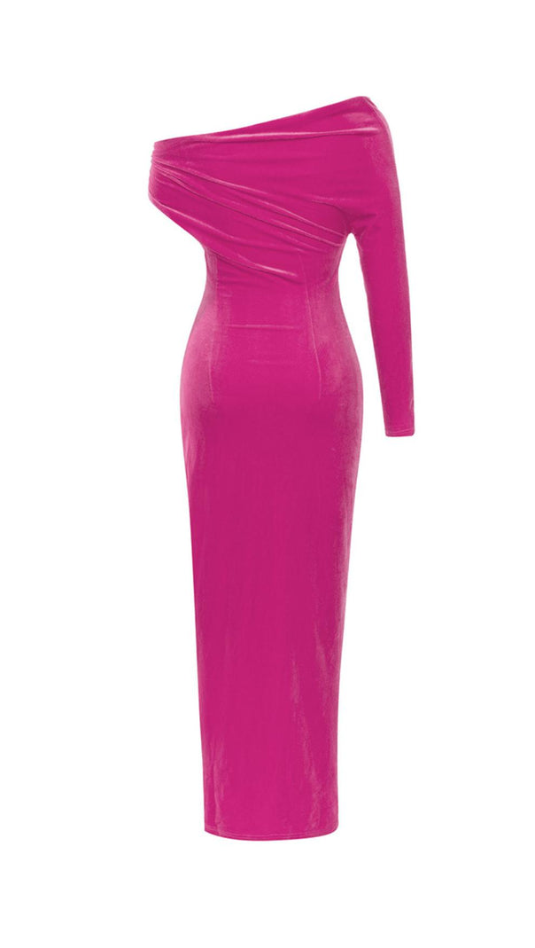 AIIZIE ROSE RED ONE-SHOULDER LONG-SLEEVED SLIT MAXI DRESS - product image