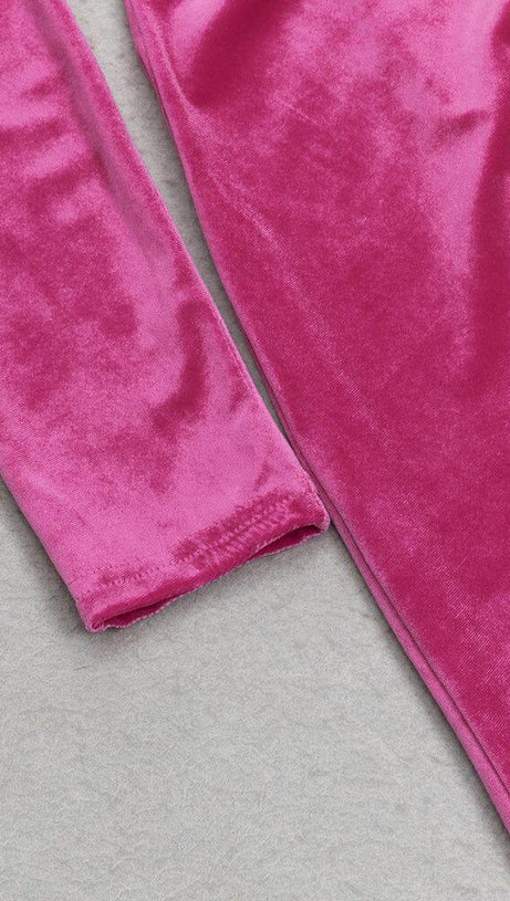 ROSE RED ONE-SHOULDER LONG-SLEEVED SLIT MAXI DRESS