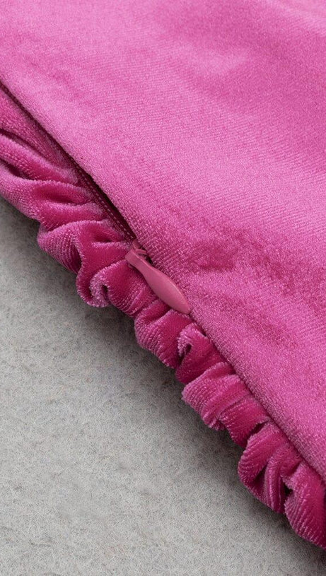 ROSE RED ONE-SHOULDER LONG-SLEEVED SLIT MAXI DRESS