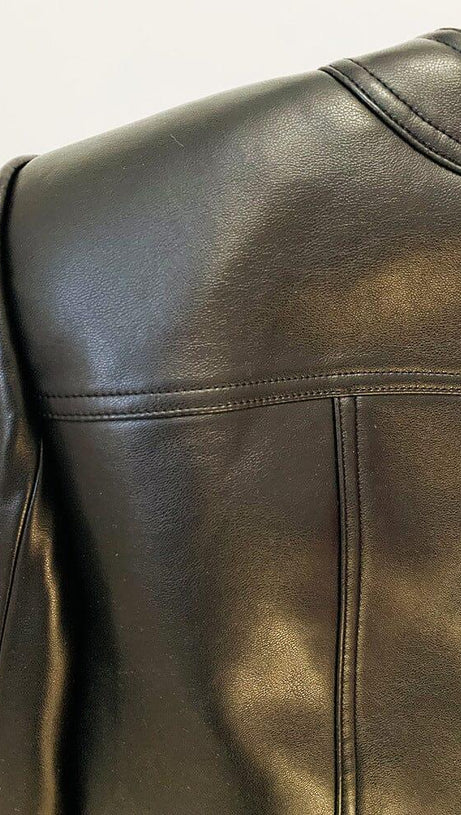 ROUND NECK HEAVY DUTY ROPE SHORT LEATHER JACKET SUIT