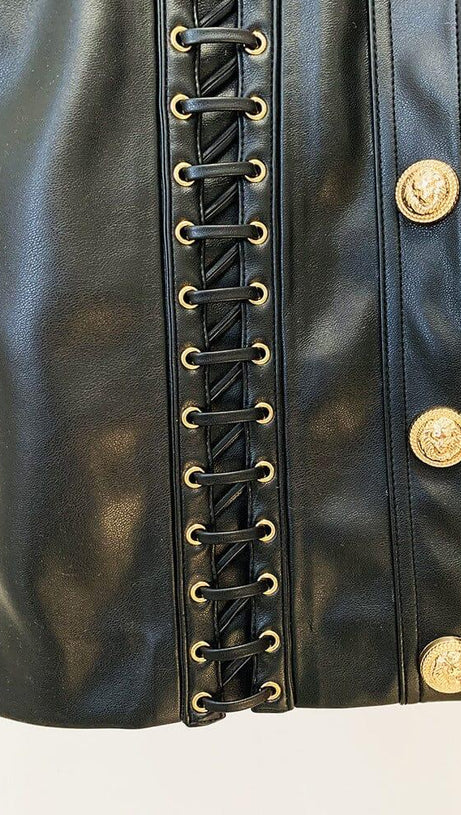 ROUND NECK HEAVY DUTY ROPE SHORT LEATHER JACKET SUIT