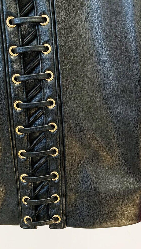 ROUND NECK HEAVY DUTY ROPE SHORT LEATHER JACKET SUIT