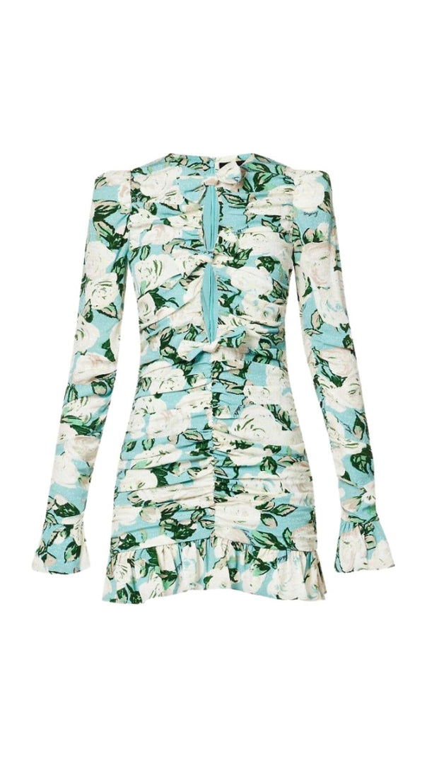 AIIZIE LONG SLEEVE JACQUARD RUFFLE MINI DRESS - product image