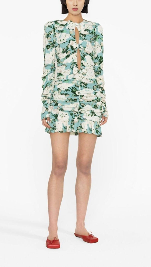 AIIZIE LONG SLEEVE JACQUARD RUFFLE MINI DRESS - product image