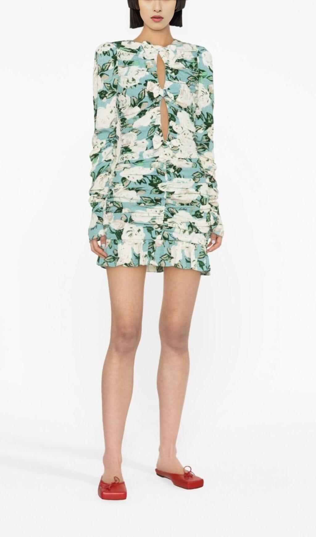 MINI ABITO A MANICHE LUNGHE CON VOLANT IN JACQUARD