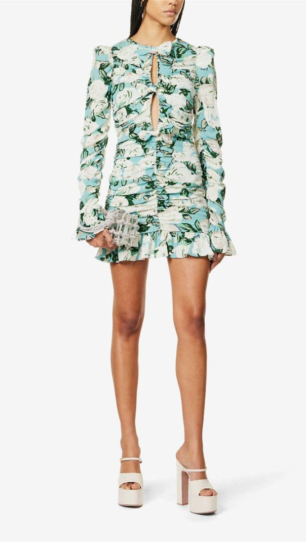 AIIZIE LONG SLEEVE JACQUARD RUFFLE MINI DRESS - product image