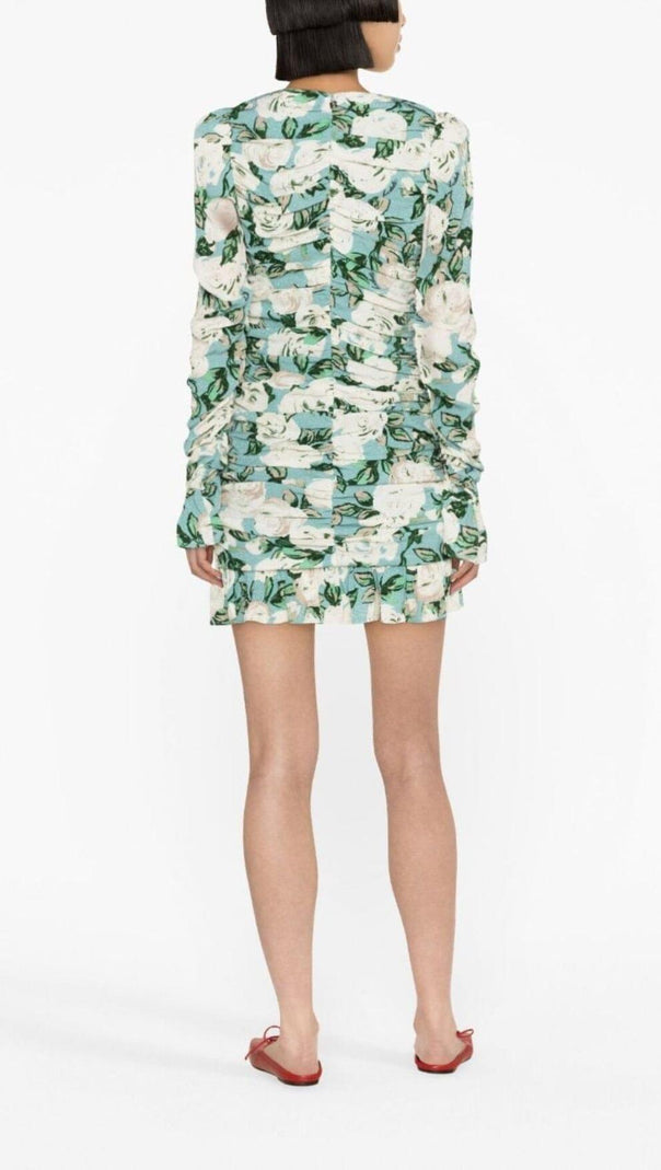AIIZIE LONG SLEEVE JACQUARD RUFFLE MINI DRESS - product image