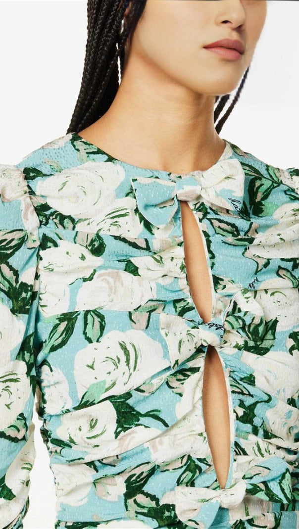 AIIZIE LONG SLEEVE JACQUARD RUFFLE MINI DRESS - product image