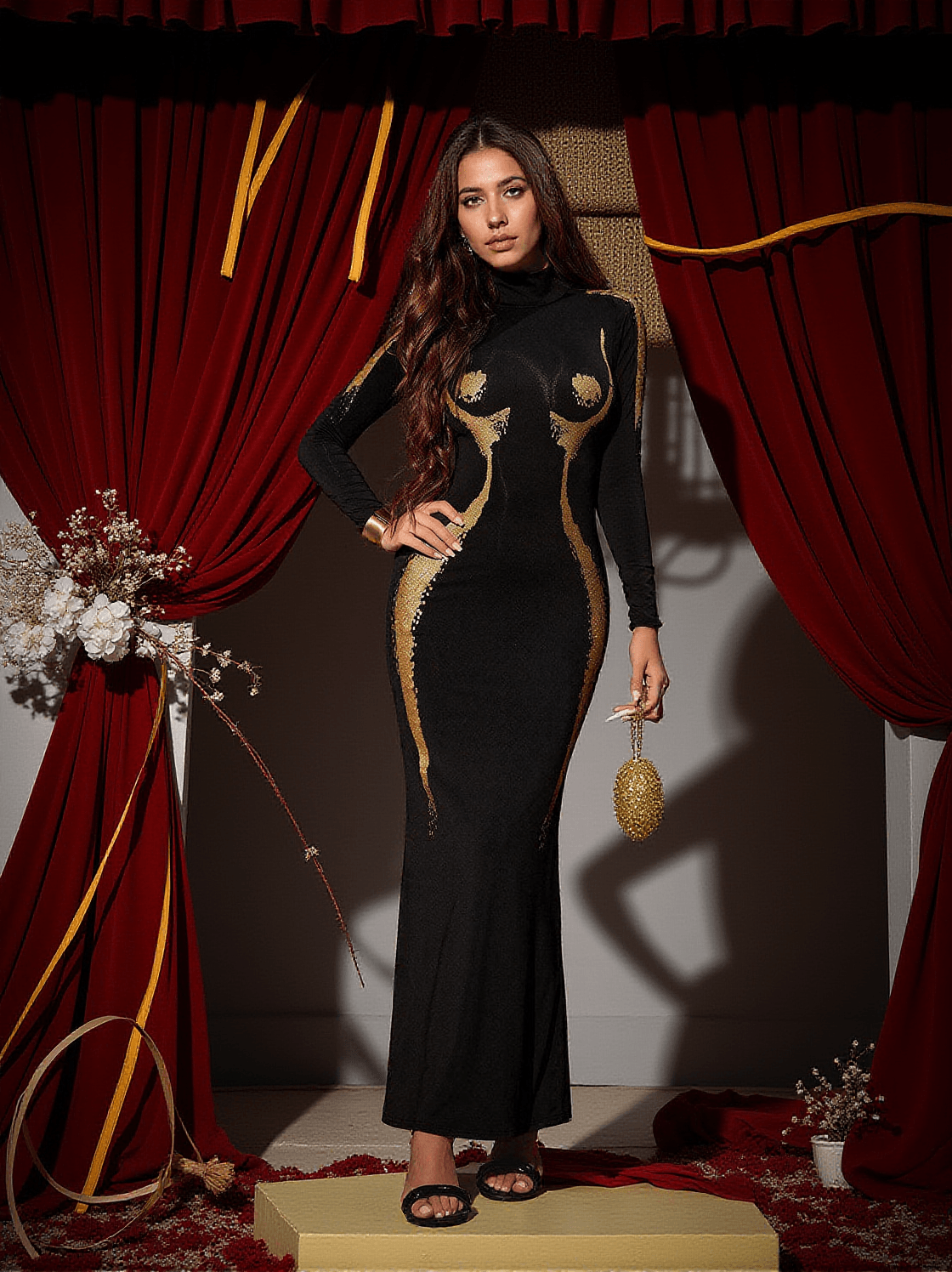 LIDAL LONG SLEEVE BODY PRINTED MAXI DRESS