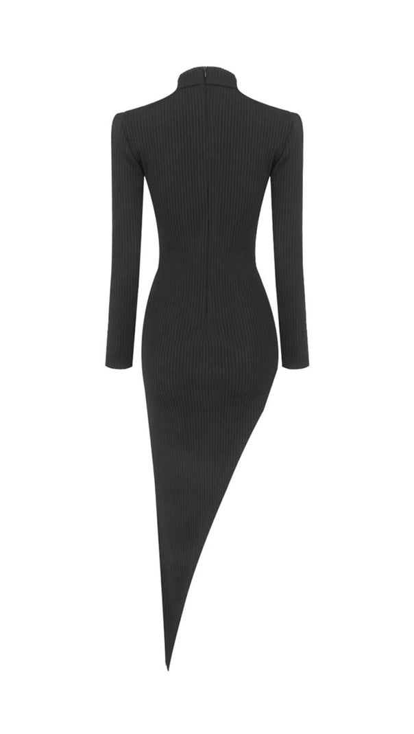 AIIZIE LONG SLEEVES SEXY HOLLOW OUT IRREGULAR BLACK BANDAGE BODYCON DRESS - product image