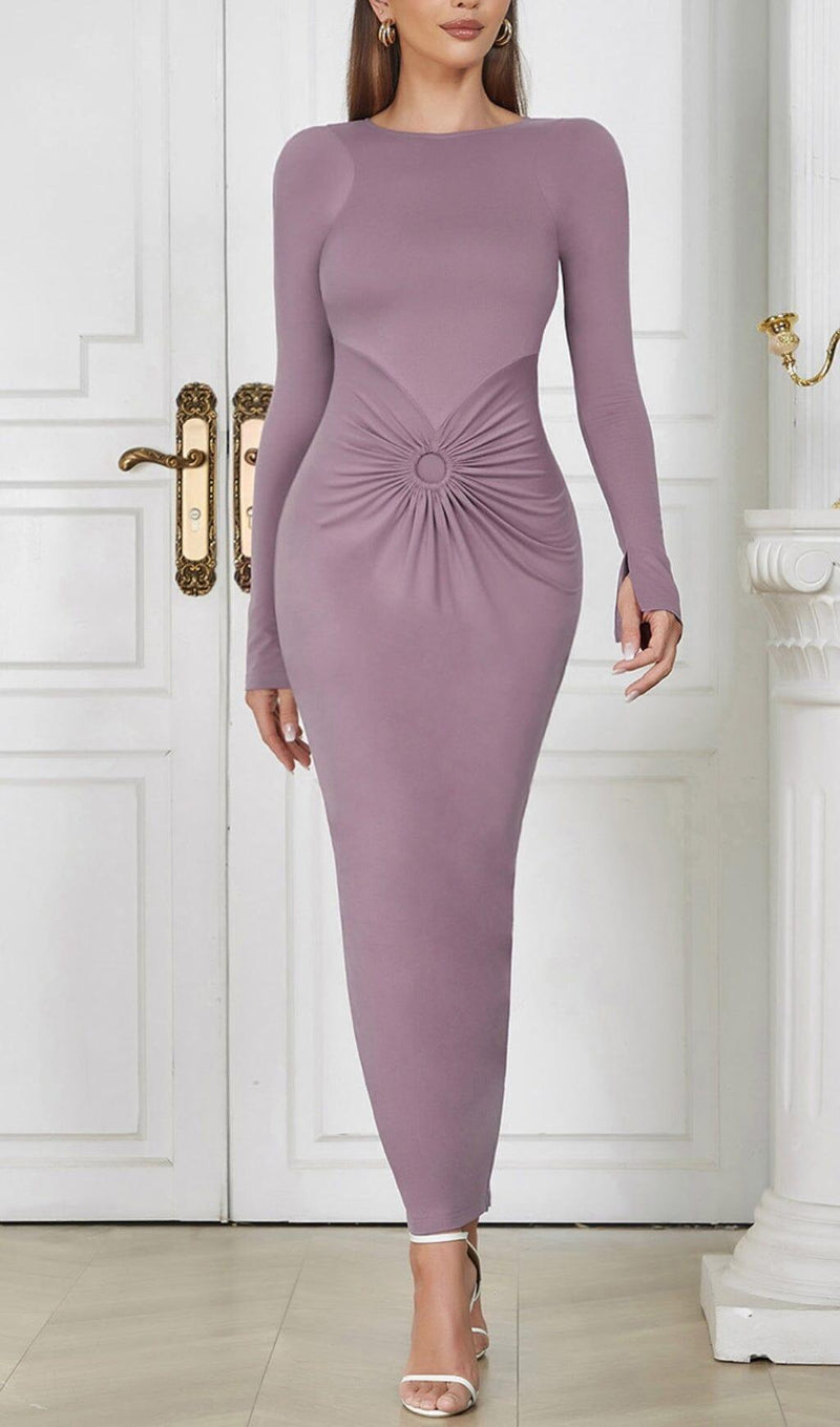 LONG-SLEEVED BACKLESS BODYCON MAXI DRESS