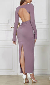 LONG-SLEEVED BACKLESS BODYCON MAXI DRESS