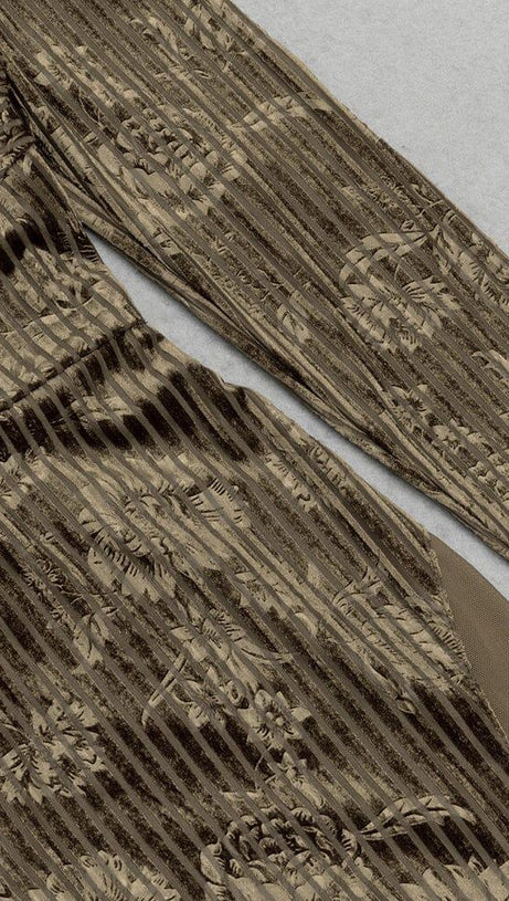 LOW-CUT SQUARE NECK LONG-SLEEVED PLEATED PRINTED LACE MAXI DRESS