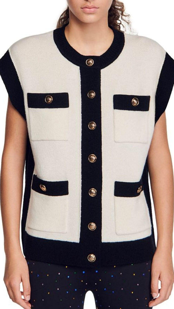 AIIZIE LUNEA TWO TONE SLEEVELESS COATIGAN - product image