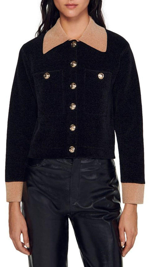 AIIZIE MARCELLO VELOUR KNIT CROPPED COATIGAN - product image