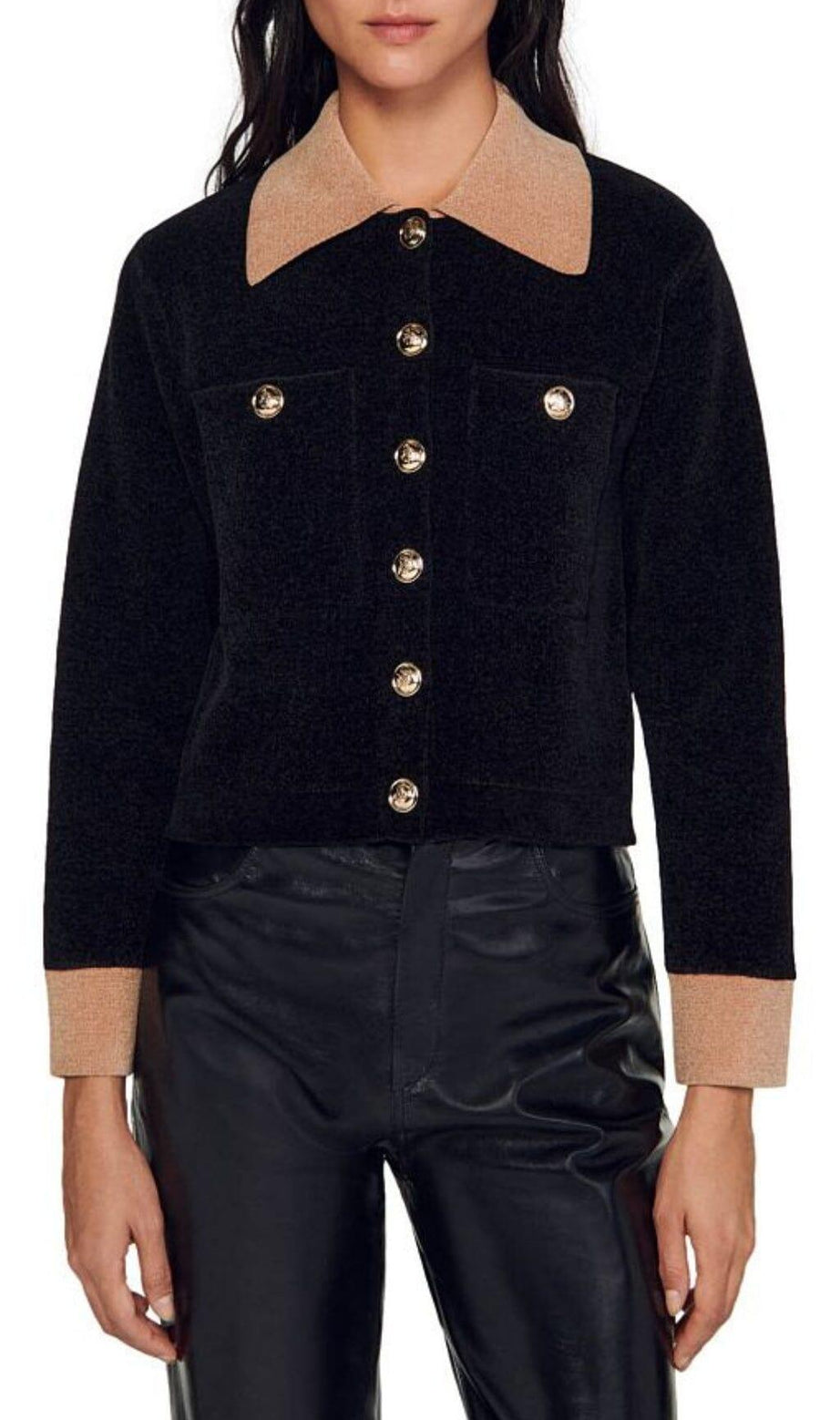 MARCELLO VELOUR KNIT CROPPED COATIGAN 