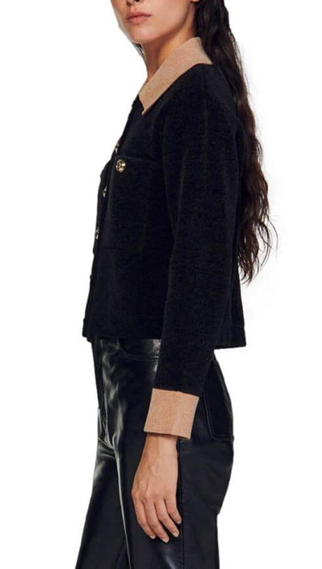 MARCELLO VELOUR KNIT CROPPED COATIGAN 