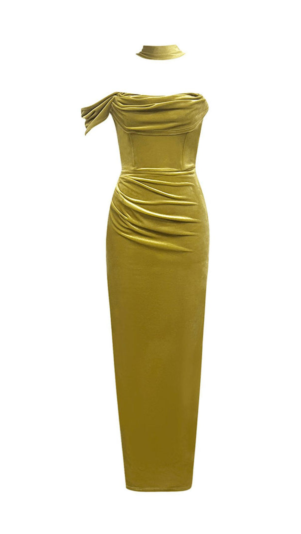 AIIZIE MATCHA HALTER NECK STRAPLESS SLEEVELESS PLEATED MAXI DRESS - product image
