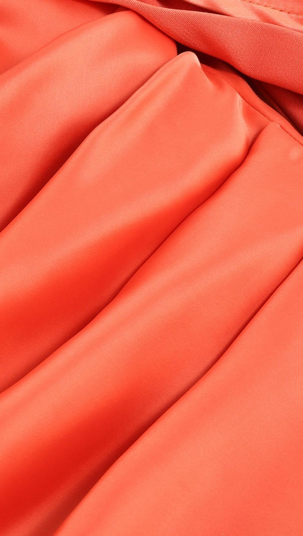 AIIZIE SATIN RUCHED MINI DRESS IN ORANGE - product image