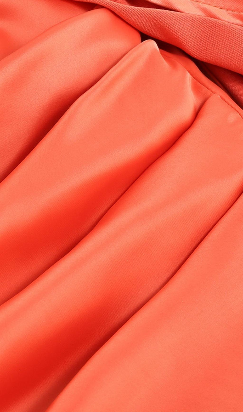 SATIN RUCHED MINI DRESS IN ORANGE