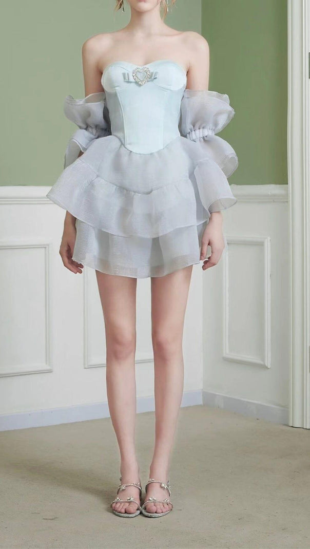 AIIZIE MERMAID PRINCESS STRAPLESS PUFF SLEEVE MINI DRESS - product image