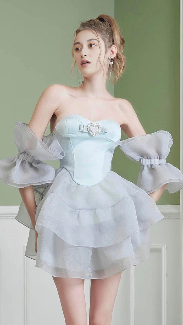 AIIZIE MERMAID PRINCESS STRAPLESS PUFF SLEEVE MINI DRESS - product image
