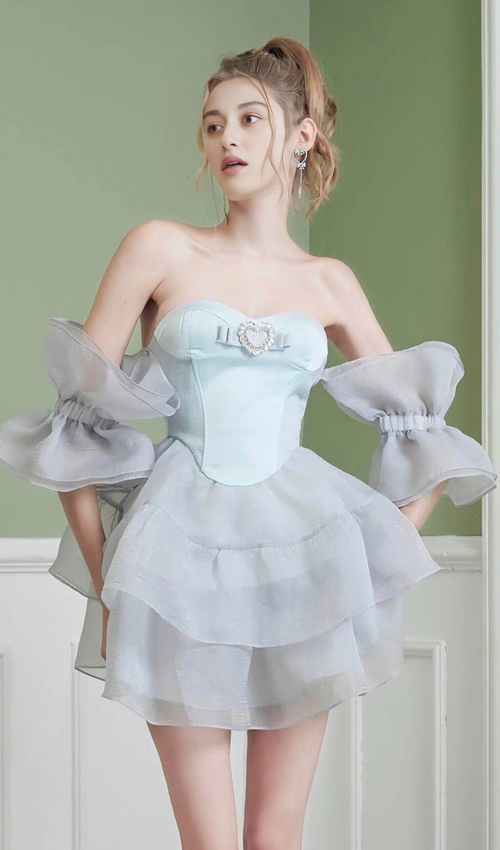 MINI ABITO SIRENA PRINCIPESSA SENZA SPALLINE CON MANICHE A SBUFFO