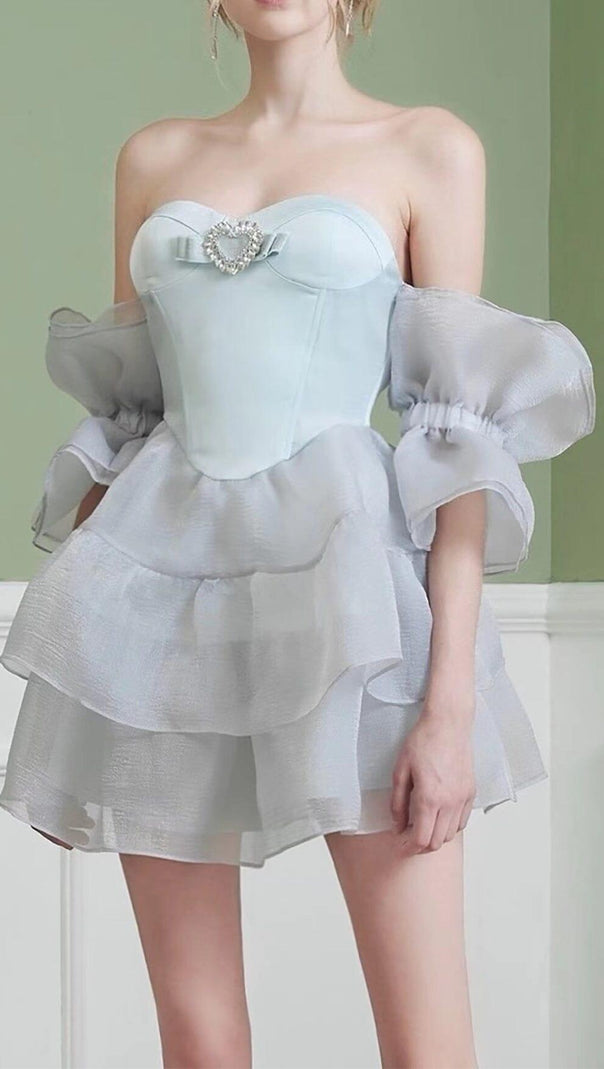 AIIZIE MERMAID PRINCESS STRAPLESS PUFF SLEEVE MINI DRESS - product image