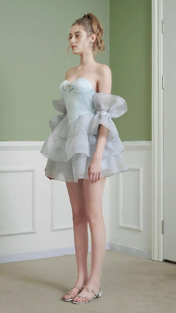 AIIZIE MERMAID PRINCESS STRAPLESS PUFF SLEEVE MINI DRESS - product image