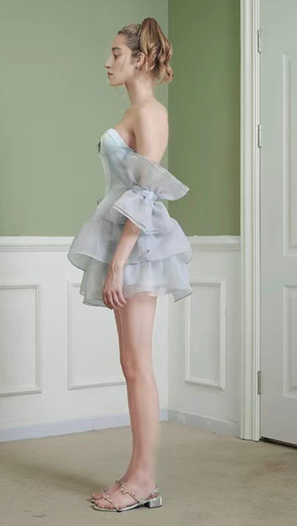 AIIZIE MERMAID PRINCESS STRAPLESS PUFF SLEEVE MINI DRESS - product image