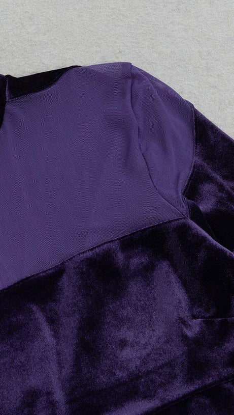 MESH LONG-SLEEVED VELVET PATCHWORK MAXI DRESS