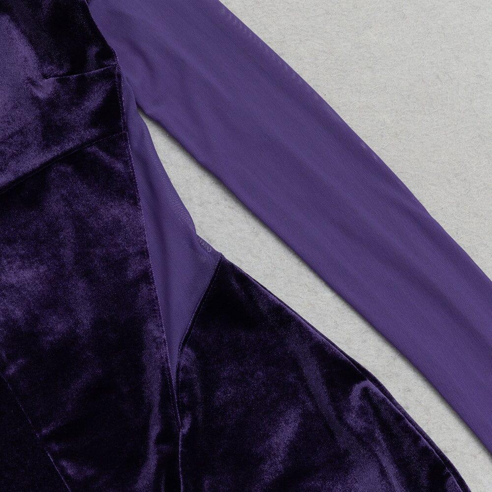 AIIZIE MESH LONG-SLEEVED VELVET PATCHWORK MAXI DRESS - product image