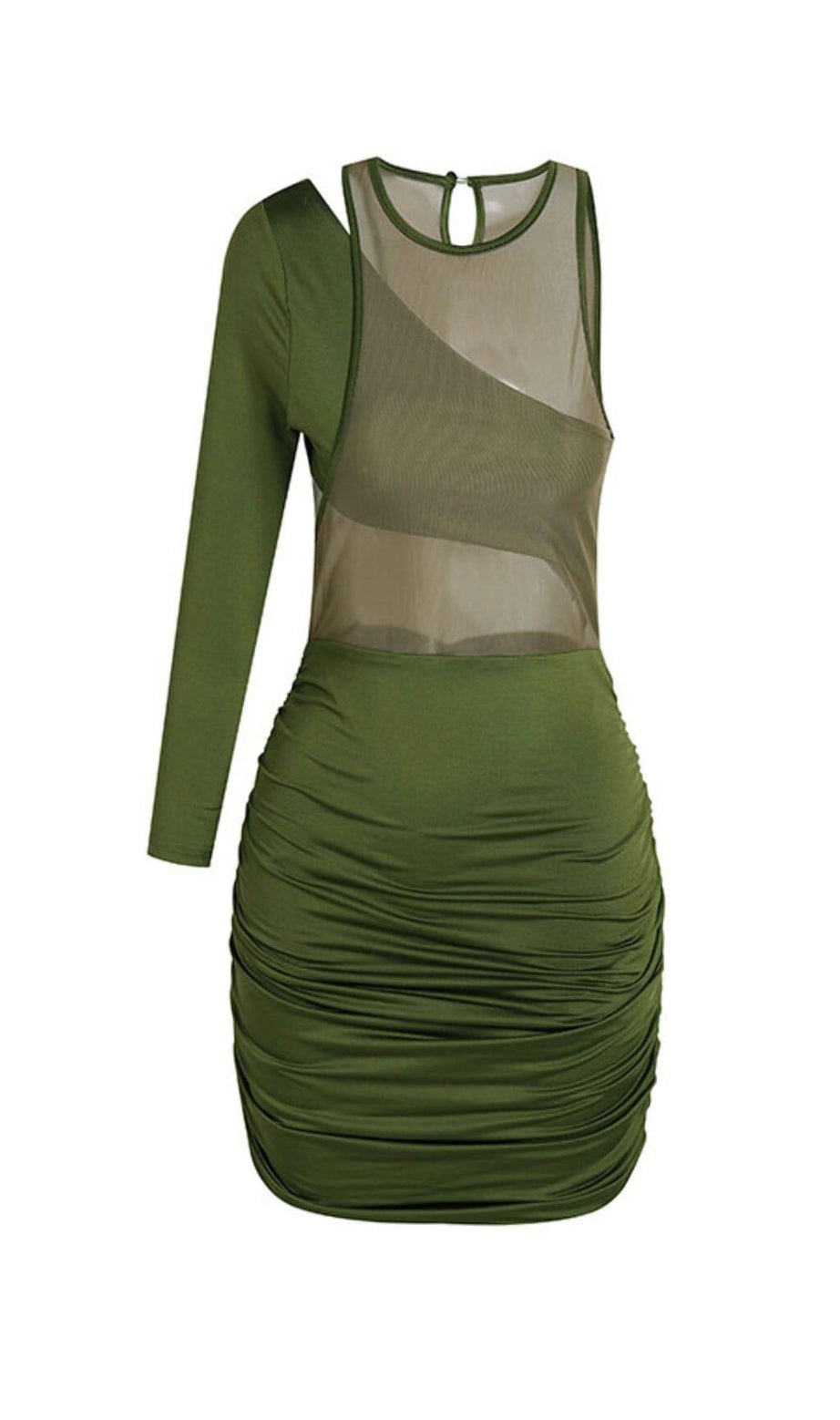 MESH ONE SHOULDER LAYERED DRESS WITH RUCHING