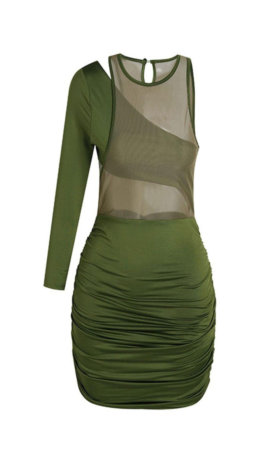 MESH ONE SHOULDER LAYERED DRESS WITH RUCHING
