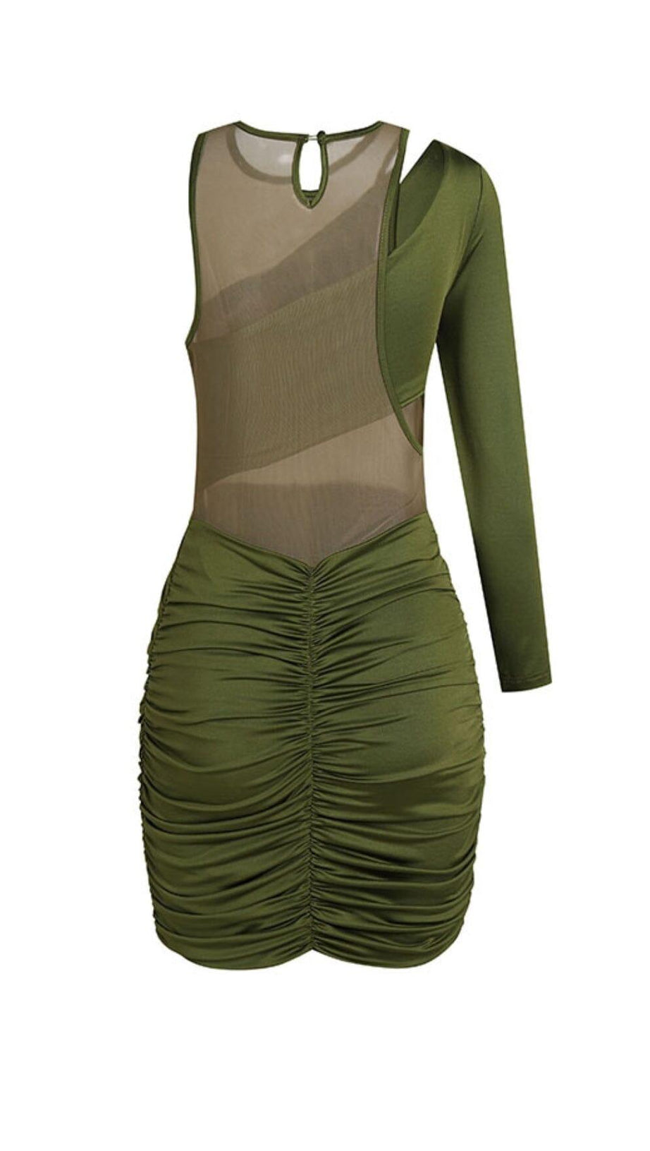 MESH ONE SHOULDER LAYERED DRESS WITH RUCHING