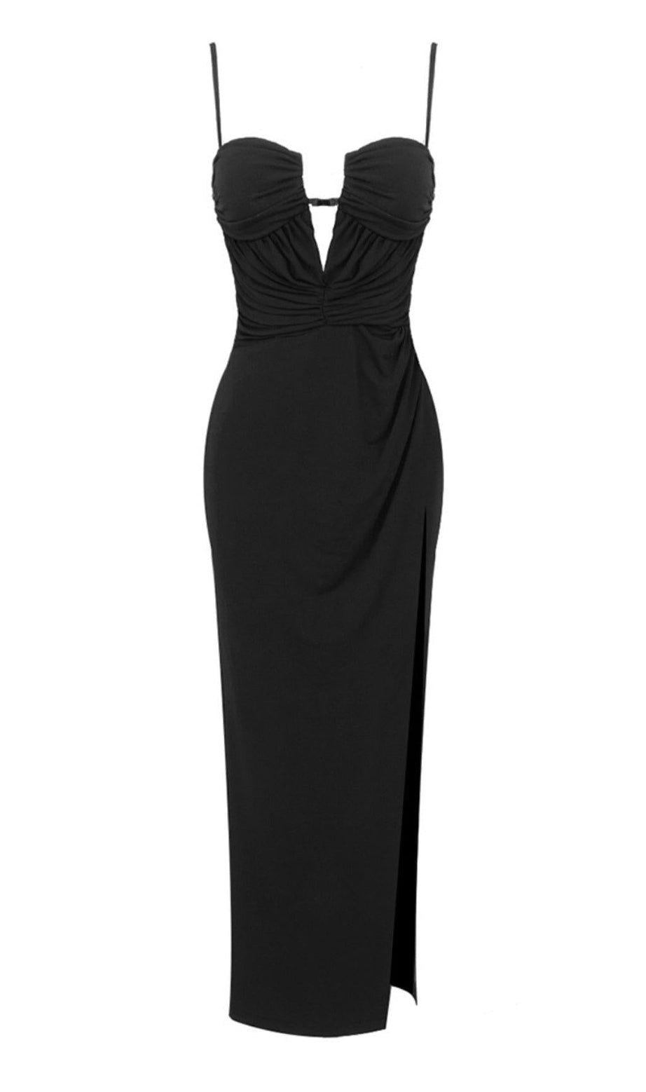 THIGH SLIT MAXI DRESS IN BLACK