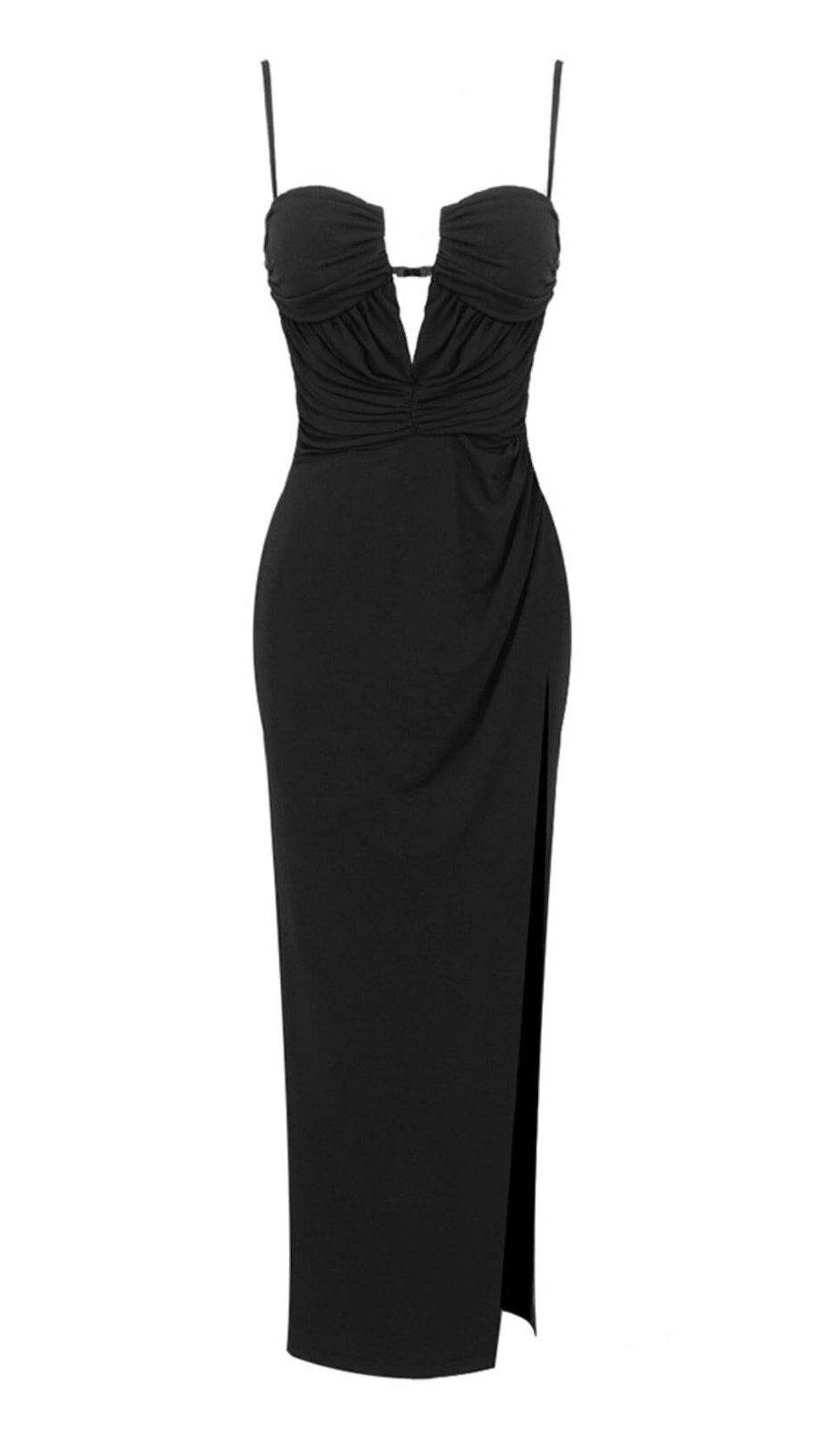 THIGH SLIT MAXI DRESS IN BLACK