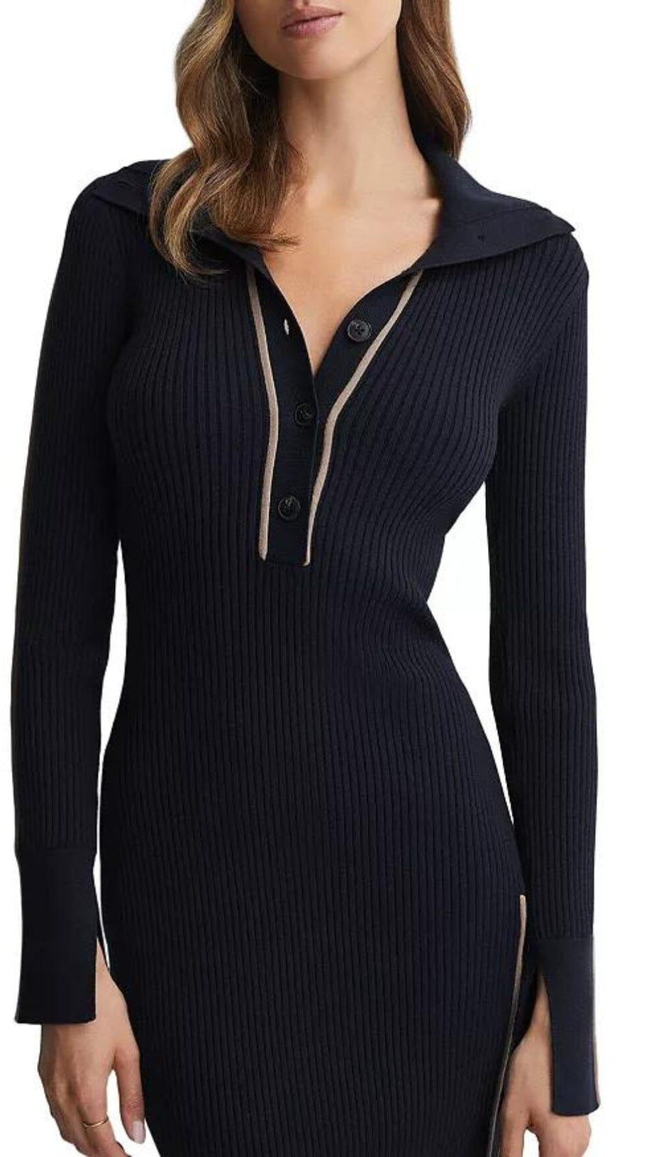 MICHELLE CONTRAST TRIM RIBBED SWEATER DRESS