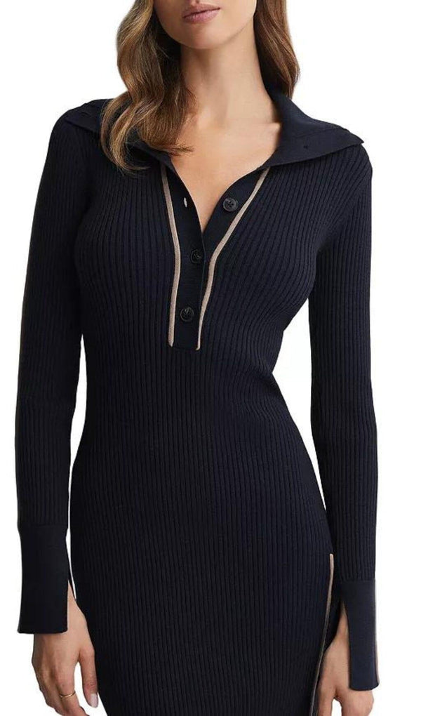 MICHELLE CONTRAST TRIM RIBBED SWEATER DRESS