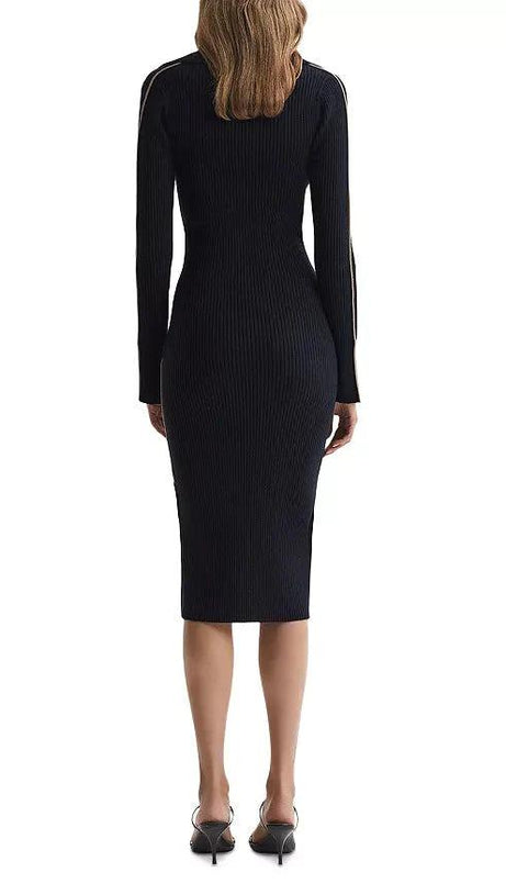 MICHELLE CONTRAST TRIM RIBBED SWEATER DRESS