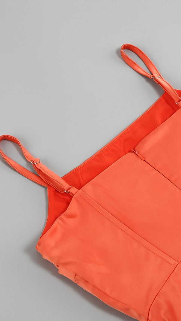AIIZIE SATIN RUCHED MINI DRESS IN ORANGE - product image