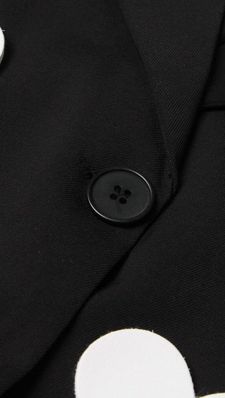 NOTCHED SHORT SLEEVE PATCHWORK APPLIQUES SINGLE BREASTED MINI DRESS