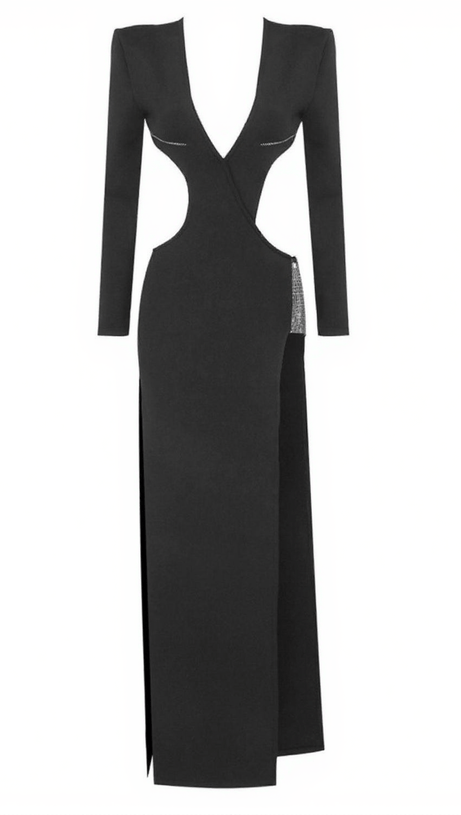 ELETTRA CUTOUT CRYSTAL SPLIT BANDAGE DRESS